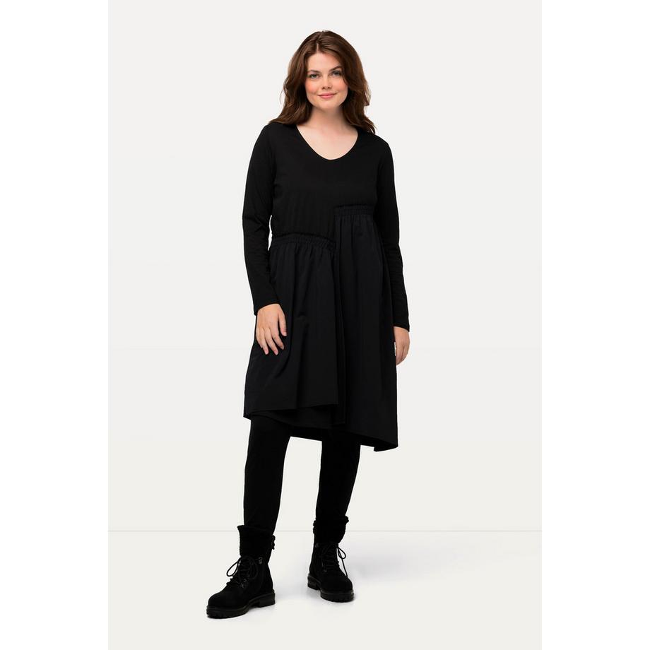 Ulla Popken Robe Midi Jupe Asymétrique Col V Manches Longues  