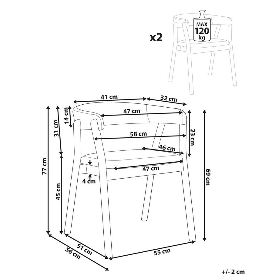 Beliani Lot de 2 chaises de salle à manger en Tissu Rétro MYLO  