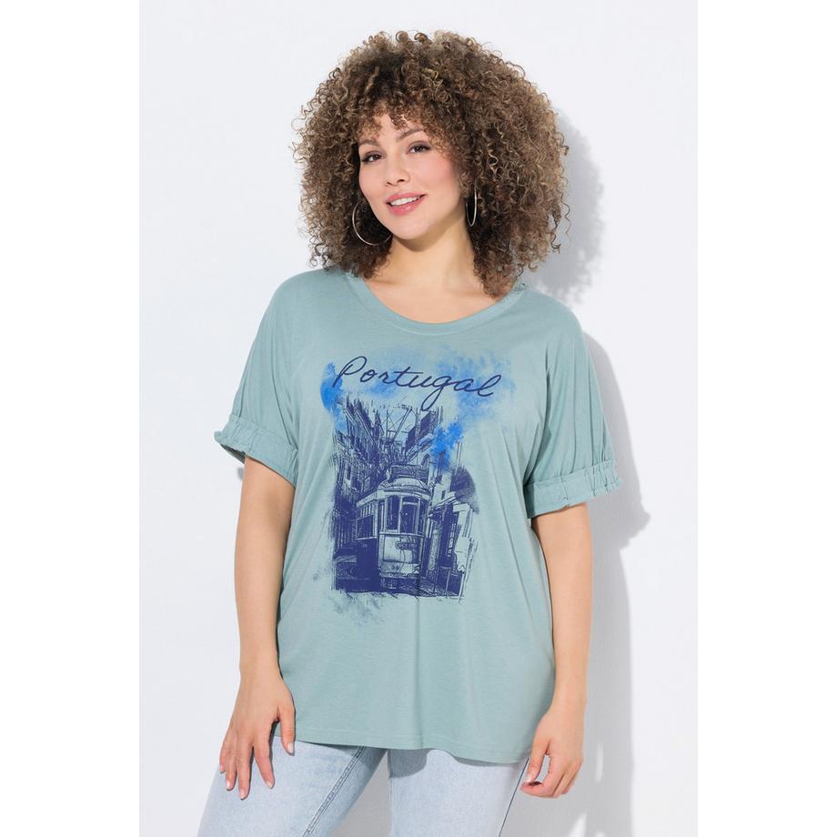 Ulla Popken T-Shirt Oversize Girocollo Maniche Corte Stampa Portogallo  