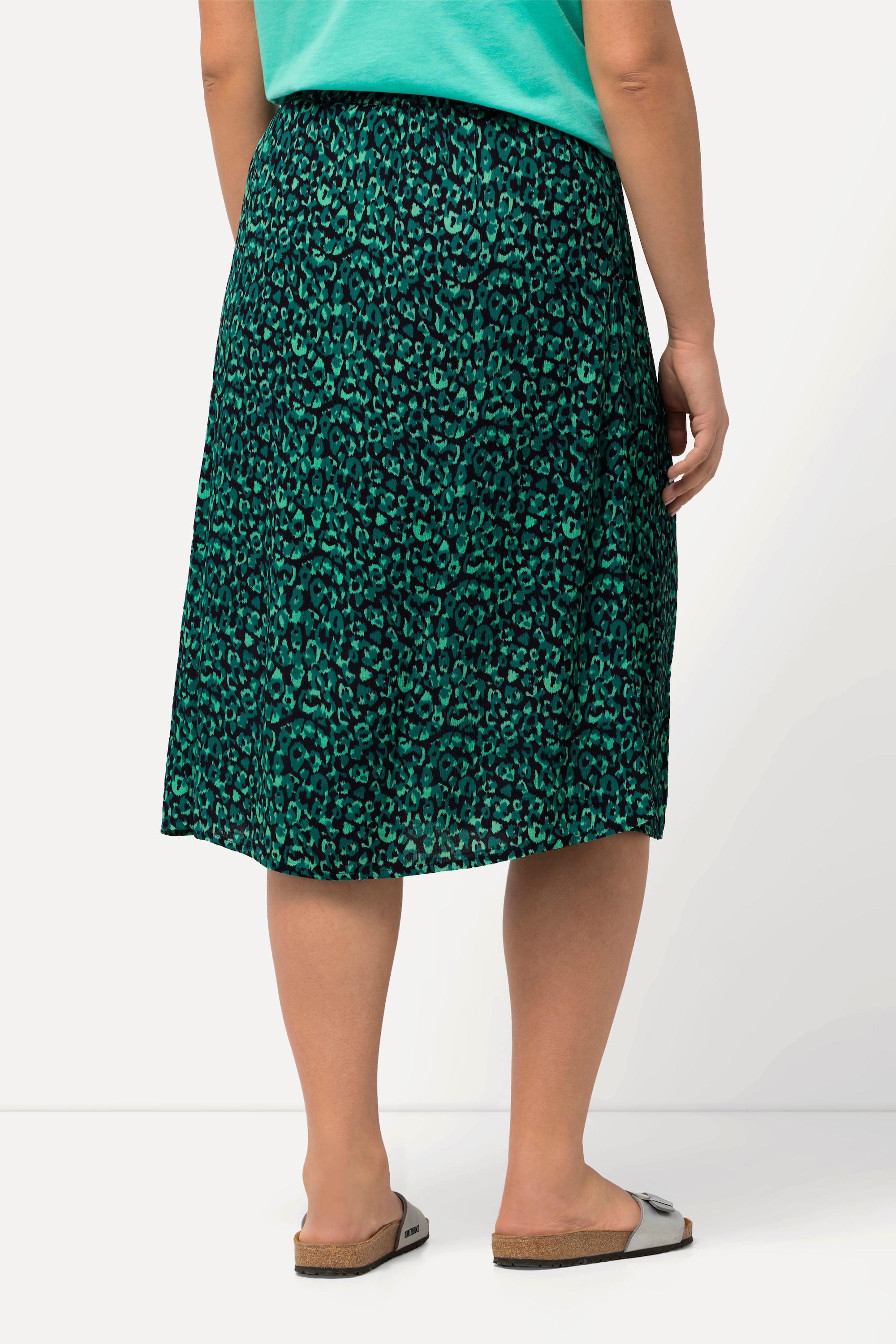 Ulla Popken Jupe midi Imprimé léopard Coupe trapèze Taille élastique Crêpe  