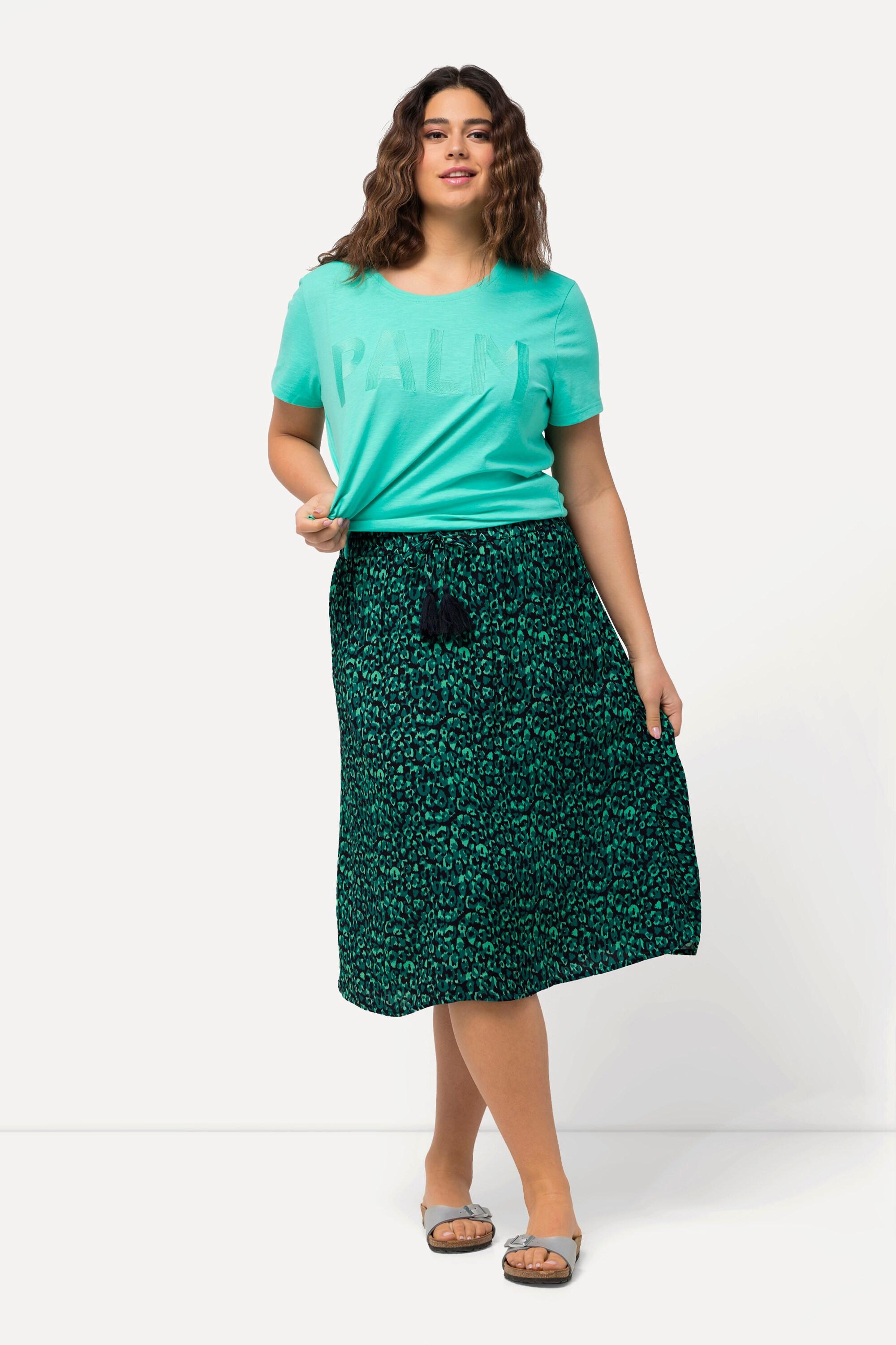 Ulla Popken Jupe midi Imprimé léopard Coupe trapèze Taille élastique Crêpe  