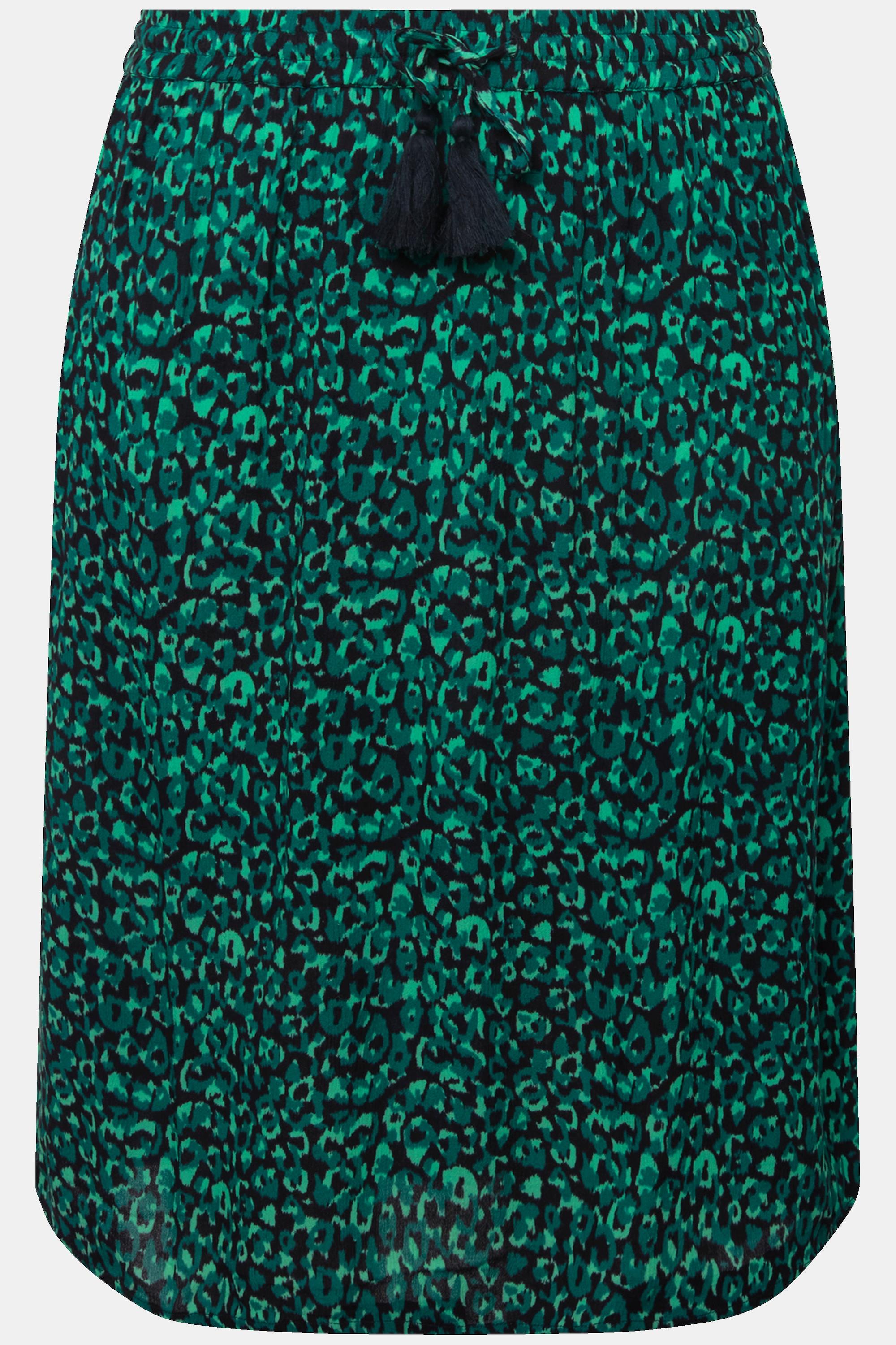 Ulla Popken Jupe midi Imprimé léopard Coupe trapèze Taille élastique Crêpe  