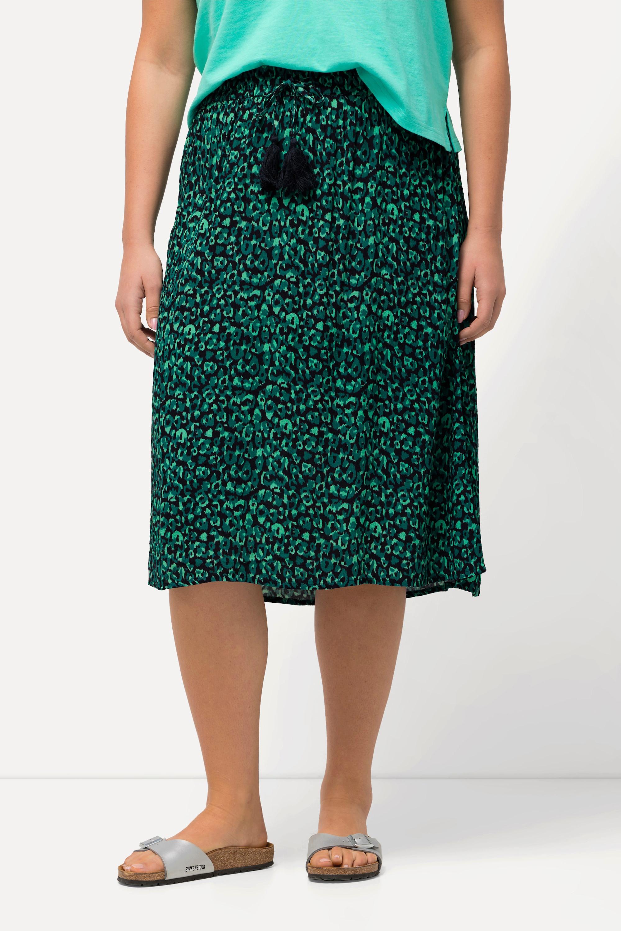 Ulla Popken Jupe midi Imprimé léopard Coupe trapèze Taille élastique Crêpe  