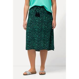 Ulla Popken Jupe midi Imprimé léopard Coupe trapèze Taille élastique Crêpe  