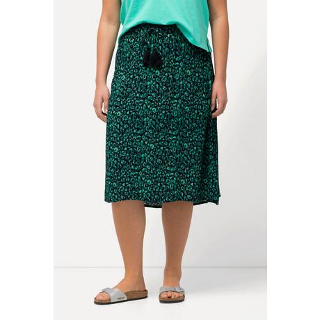 Ulla Popken Jupe midi Imprimé léopard Coupe trapèze Taille élastique Crêpe  