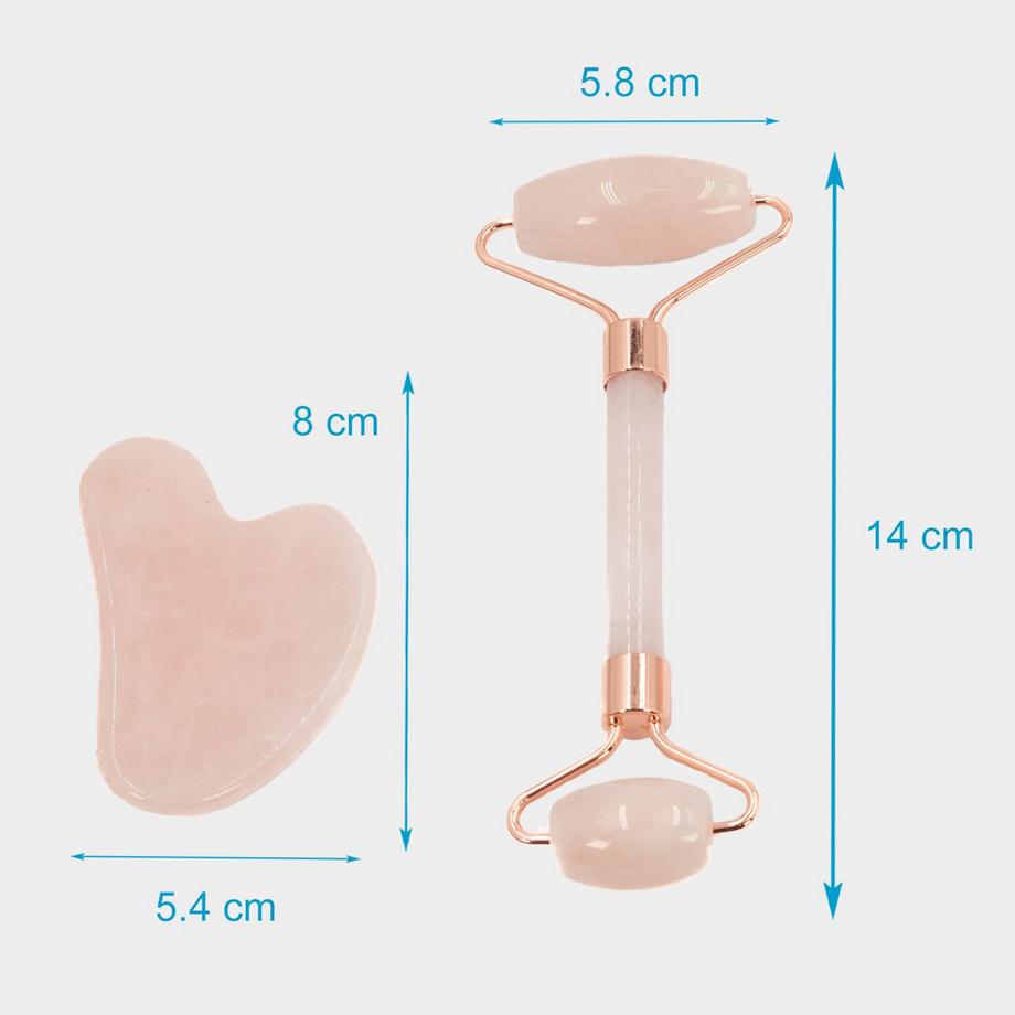 Intirilife  Intirilife 3-teiliges Gua Sha Gesichtsmassage Set Gesichtsroller aus natürlichen Rosenquarz 