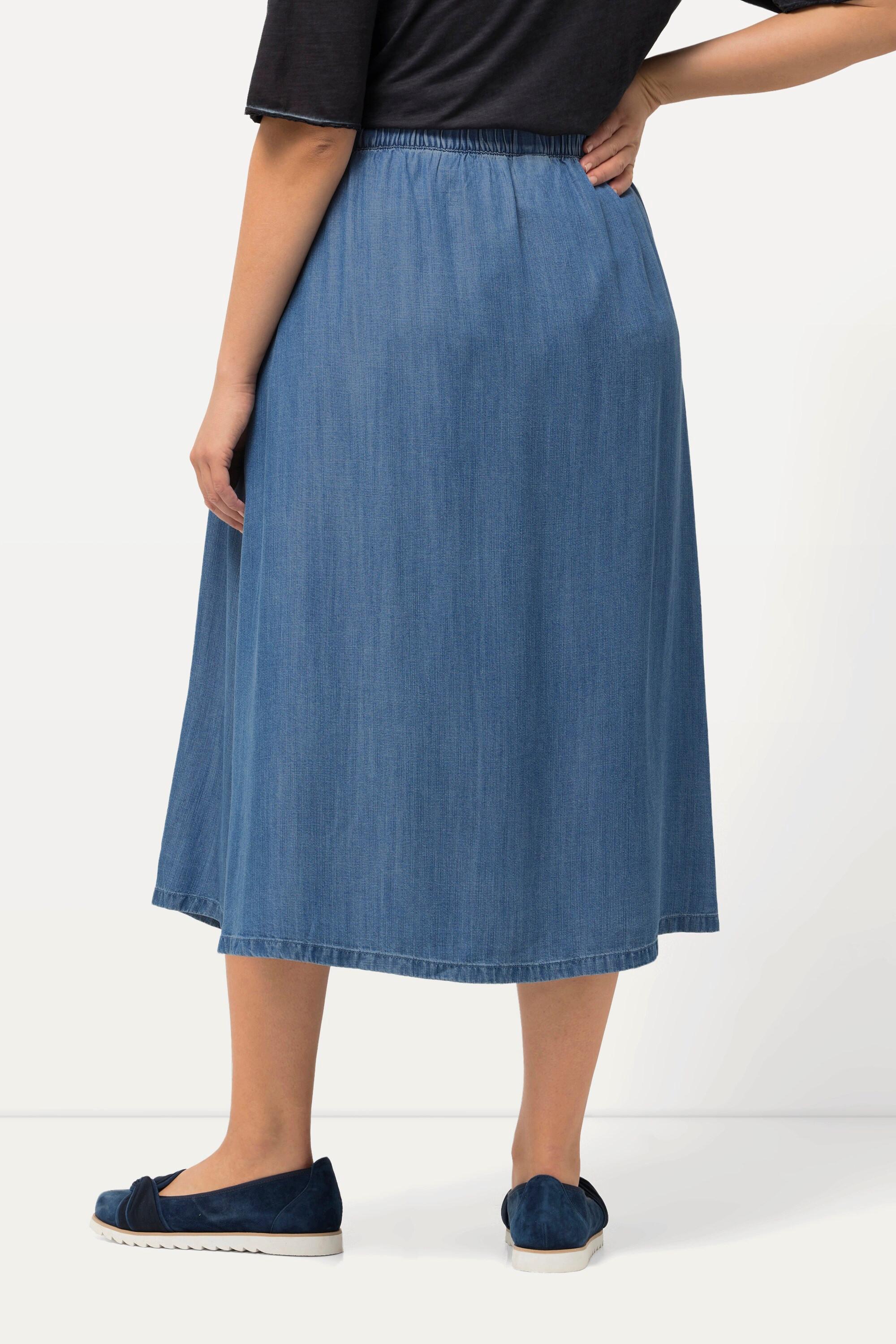 Ulla Popken Gonna Lyocell Effetto Jeans Taglio Svasato Spacchetto  