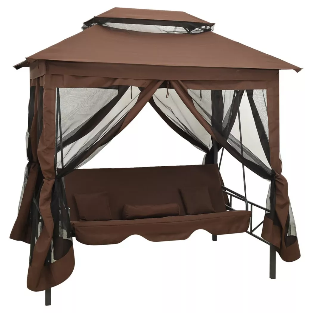 Vidaxl Gazebo Convertibile Panchina A Dondolo Caffè