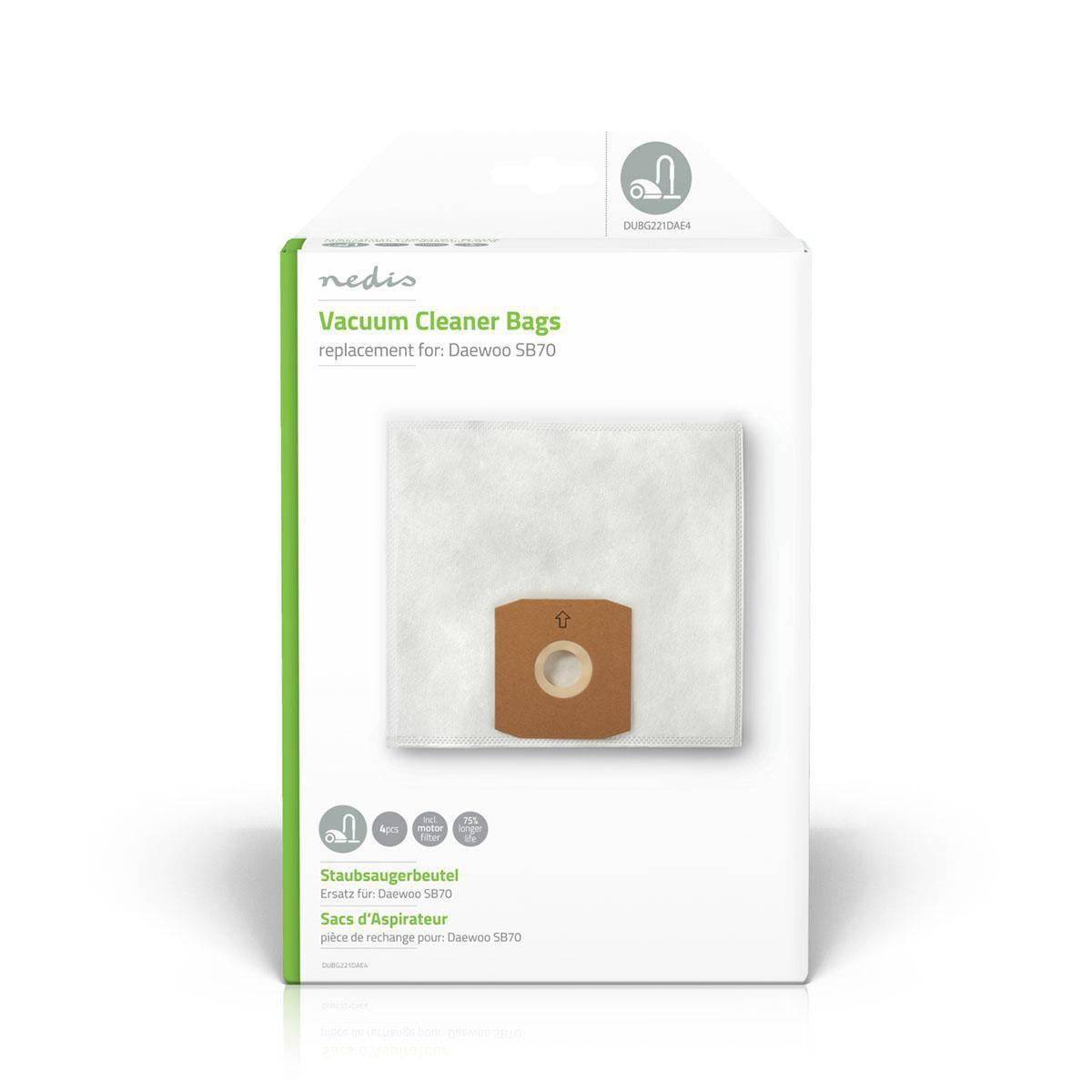 Nedis Sac d'aspirateur | 4 pcs. | Synthétique | Plus vendu pour : Daewoo SB70 | Blanc  