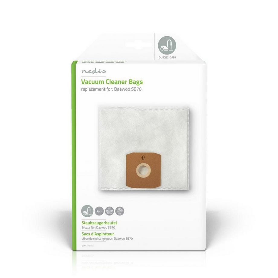 Nedis Sac d'aspirateur | 4 pcs. | Synthétique | Plus vendu pour : Daewoo SB70 | Blanc  