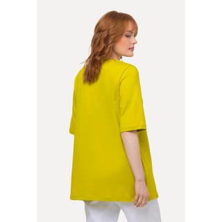 Ulla Popken  T-shirt dal taglio svasato in cotone Pima con scollo a girocollo e mezze maniche 