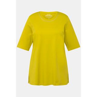 Ulla Popken  T-shirt dal taglio svasato in cotone Pima con scollo a girocollo e mezze maniche 