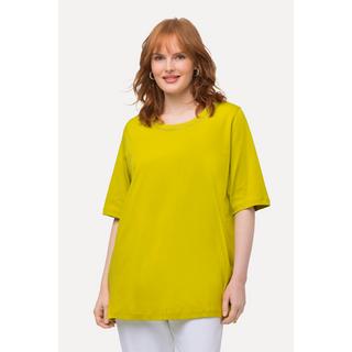 Ulla Popken  T-shirt dal taglio svasato in cotone Pima con scollo a girocollo e mezze maniche 