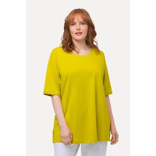 Ulla Popken  T-shirt dal taglio svasato in cotone Pima con scollo a girocollo e mezze maniche 