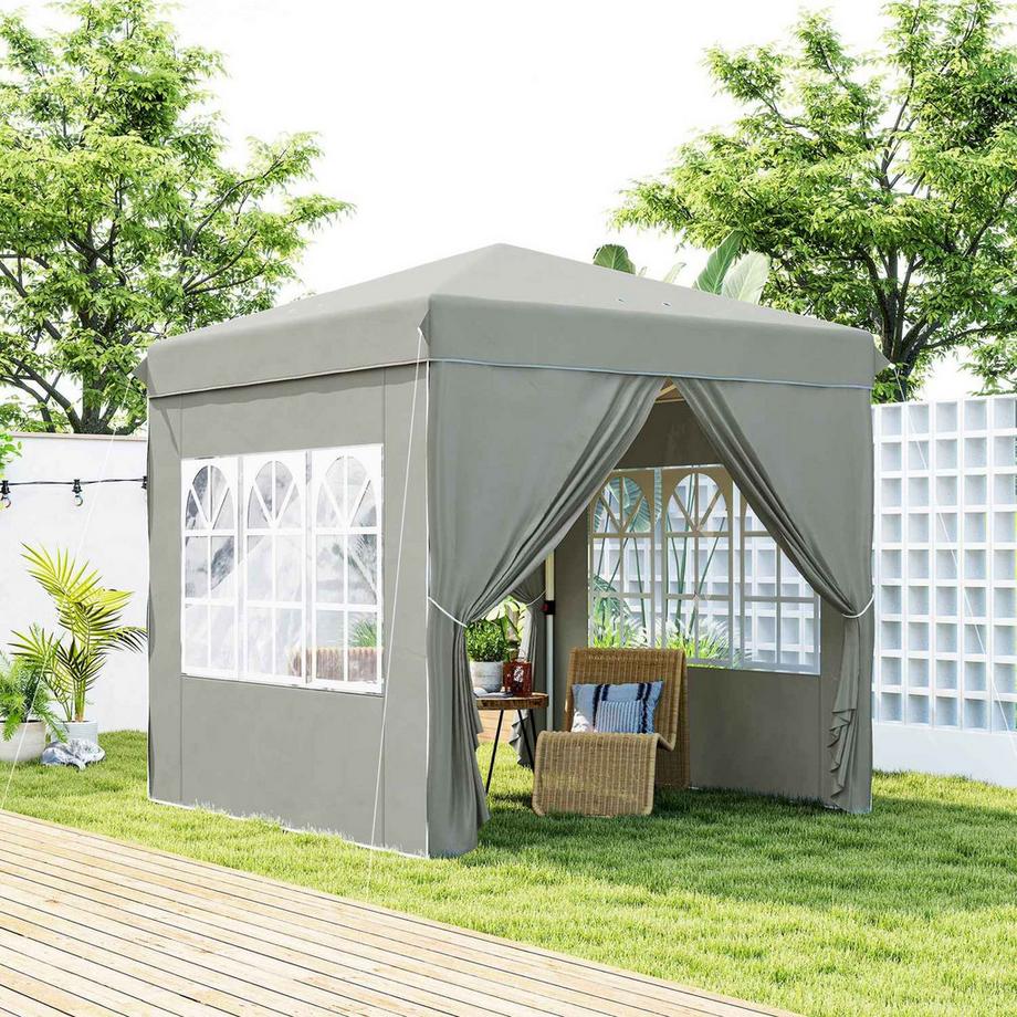 Northio Pavillon 2,5x2,5m, wasserabweisend Stabil Winterfest Pop-up Faltpavillon, UV Schutz 50+, Faltbar Partyzelt Gartenzelt mit 4 Seitenteilen Tasche Gartenpavillon für Camping Garten, Hellgrau  