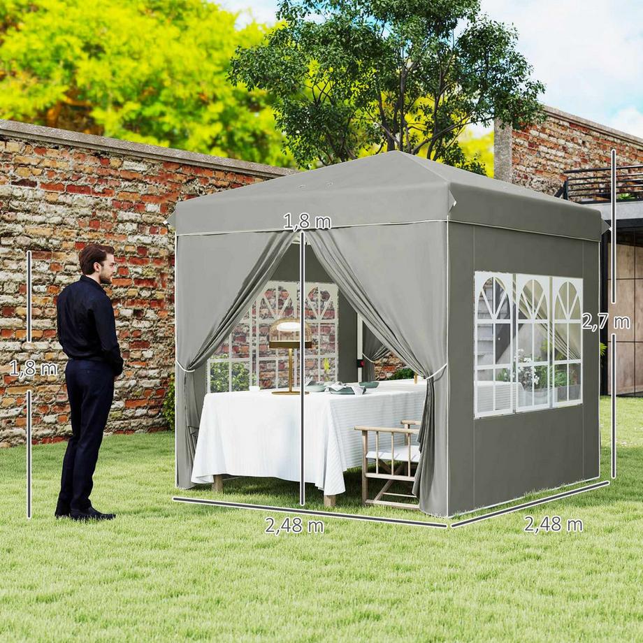 Northio Pavillon 2,5x2,5m, wasserabweisend Stabil Winterfest Pop-up Faltpavillon, UV Schutz 50+, Faltbar Partyzelt Gartenzelt mit 4 Seitenteilen Tasche Gartenpavillon für Camping Garten, Hellgrau  
