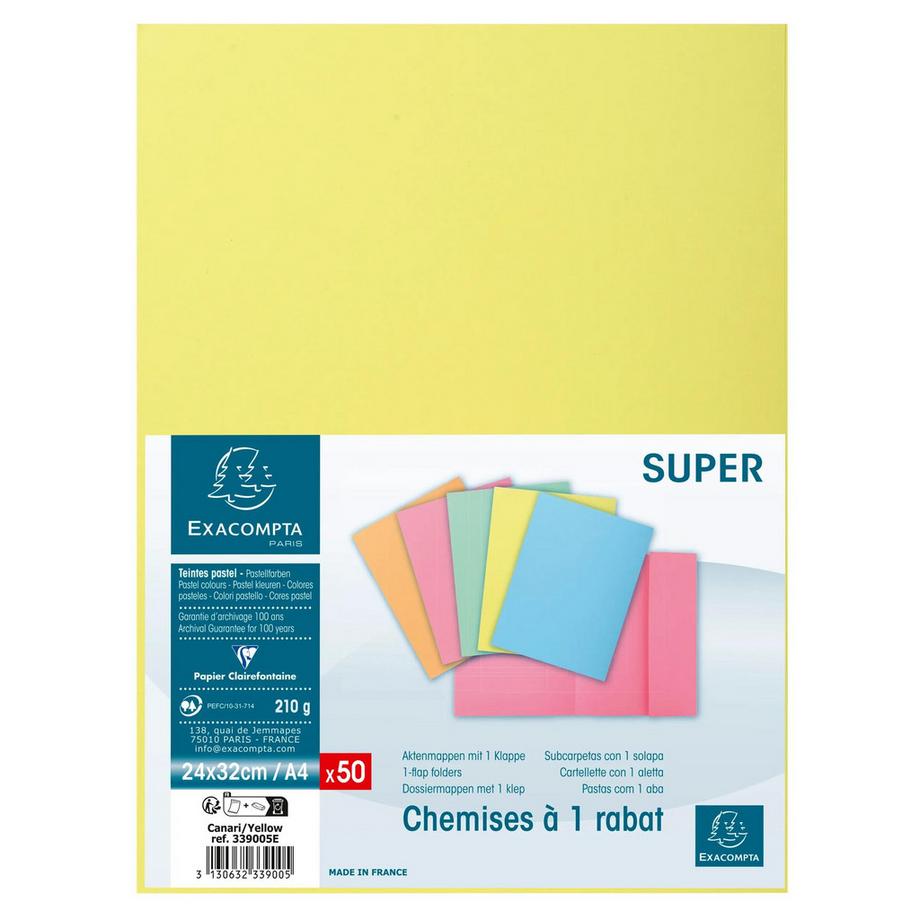 Exacompta Paquet de 50 chemises 1 rabat SUPER 210 - 24x32cm - x 5  