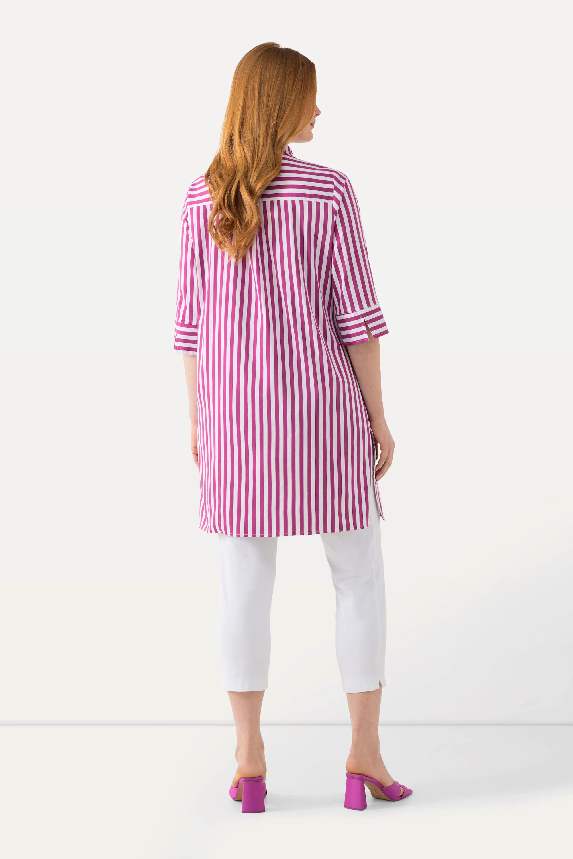 Ulla Popken  Blusa a righe dal taglio lungo e svasato con colletto da camicia e maniche a 3/4 