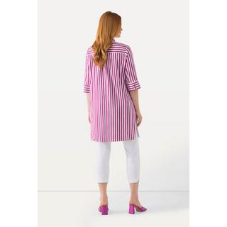 Ulla Popken  Blusa a righe dal taglio lungo e svasato con colletto da camicia e maniche a 3/4 