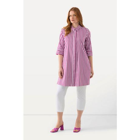 Ulla Popken  Blusa a righe dal taglio lungo e svasato con colletto da camicia e maniche a 3/4 