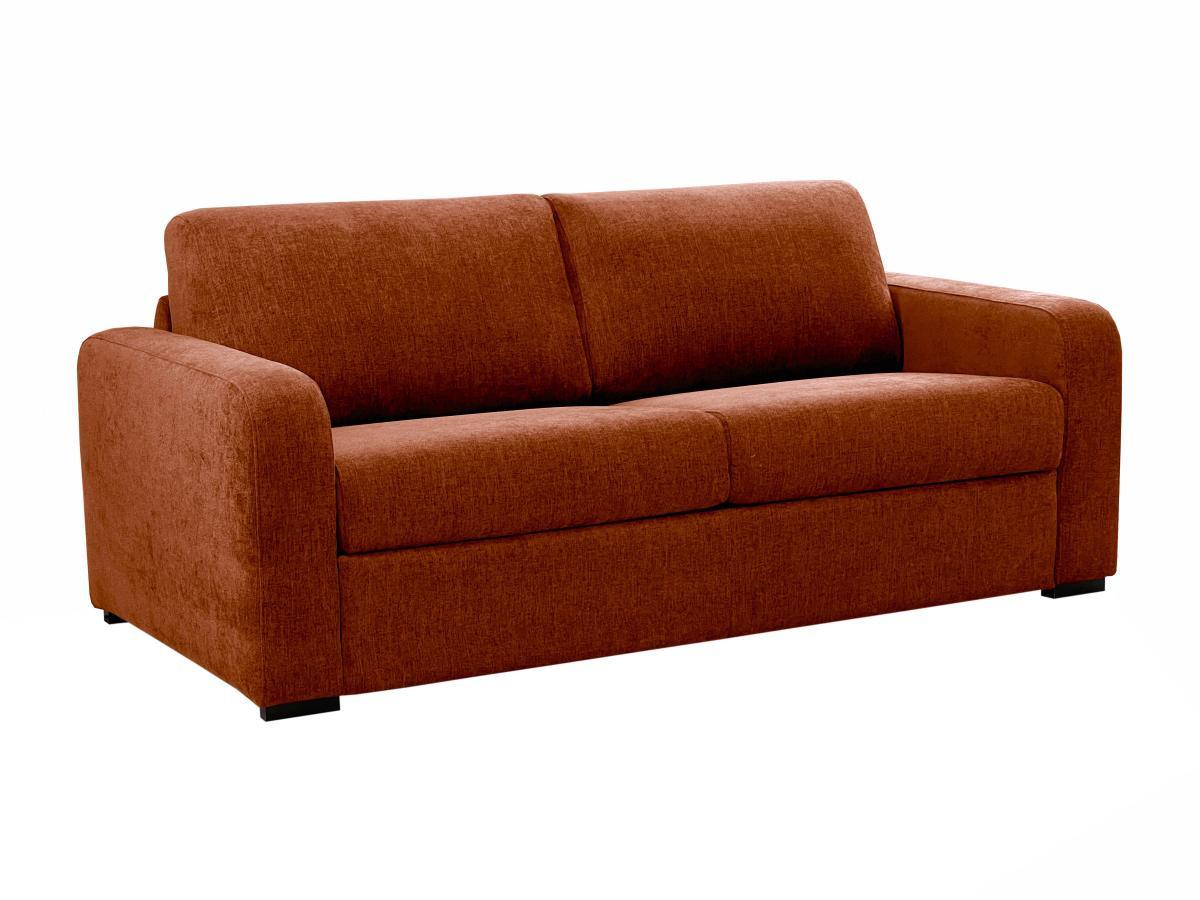 Vente-unique Divano letto 3 posti a ribalta in Tessuto chiné Terracotta Posto letto 140 cm Materasso 14 cm  - BEVIS  