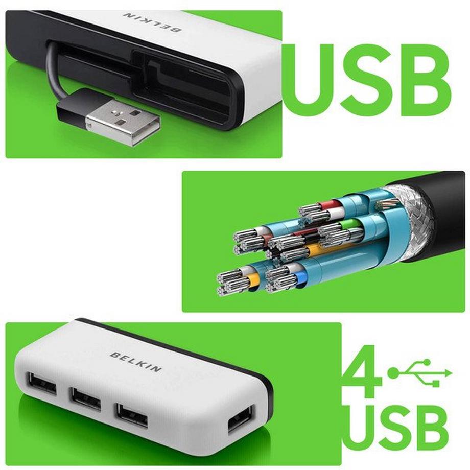 belkin  Hub de poche Belkin 4x USB 2.0, blanc 