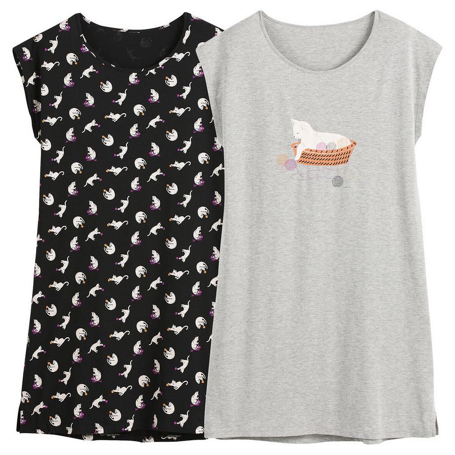 SO'HOME 2er-Pack Nachthemden mit Katzendruck  