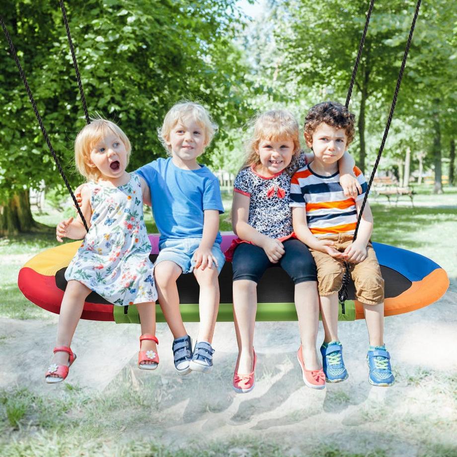 Balançoire nid ovale avec corde réglable en hauteur de 100 à 180 cm pour l'intérieur et l'extérieur 150 x 80 cm colorée