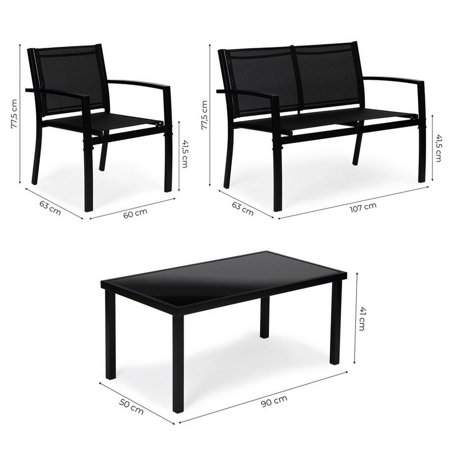 Northix Gartenmöbel-Set: Tisch, Bank, Sessel, Metall  