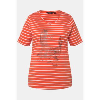 Ulla Popken  T-shirt classica a righe con design con animali, scollo a V e mezze maniche 