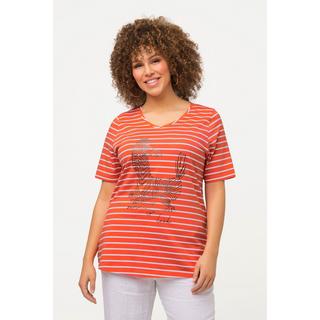 Ulla Popken  T-shirt classica a righe con design con animali, scollo a V e mezze maniche 