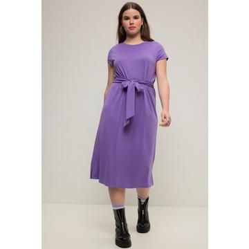 Robe midi en jersey, décolleté rond et manches courtes - coupe trapèze