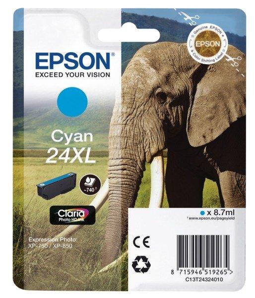 EPSON  Elephant Singlepack Cyan 24XL Claria Photo HD Ink 