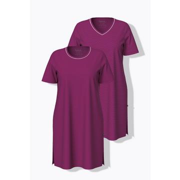 Lot de 2 chemises de nuit, décolleté rond/en V et manches courtes