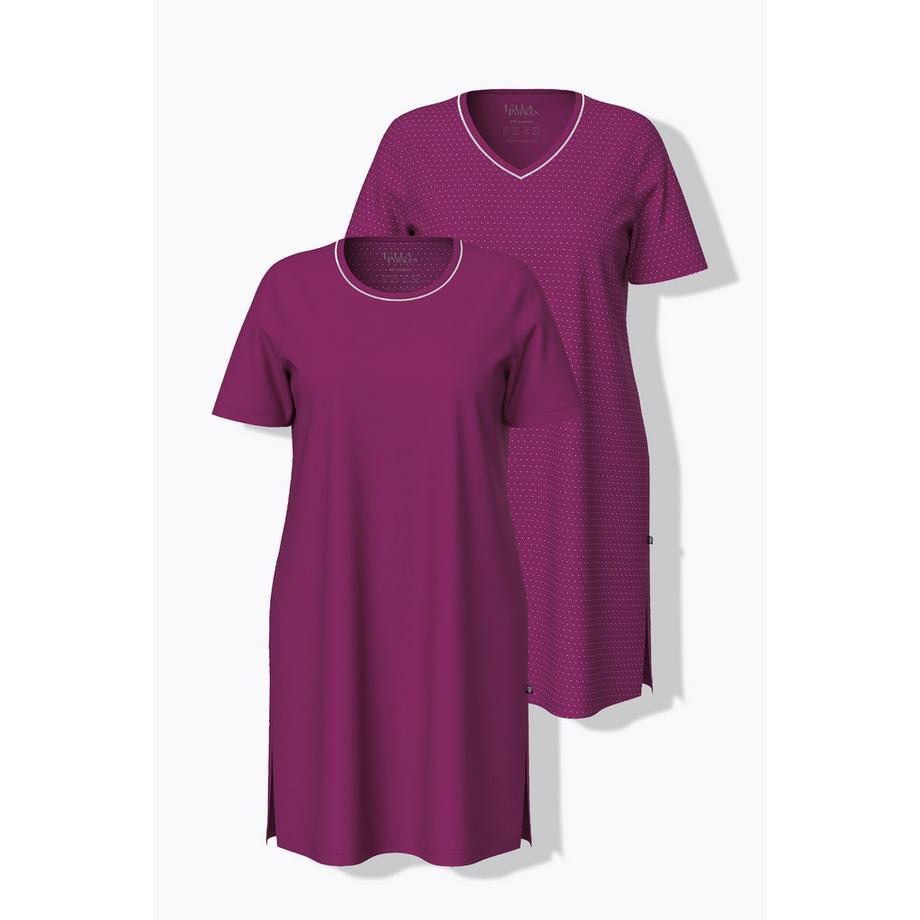 Ulla Popken Lot de 2 Chemises de Nuit Col Rond Col V Manches Courtes  