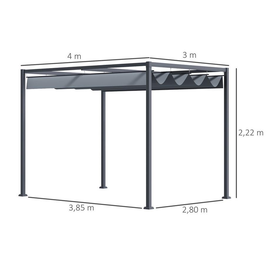 Northio Pergola Pavillon de Jardin 4x3m, Toiture de Patio en Acier, Pavillon de Jardin avec Toit Ajustable, Autoportant, Protection Solaire pour Terrasse et Jardin, Gris Foncé  