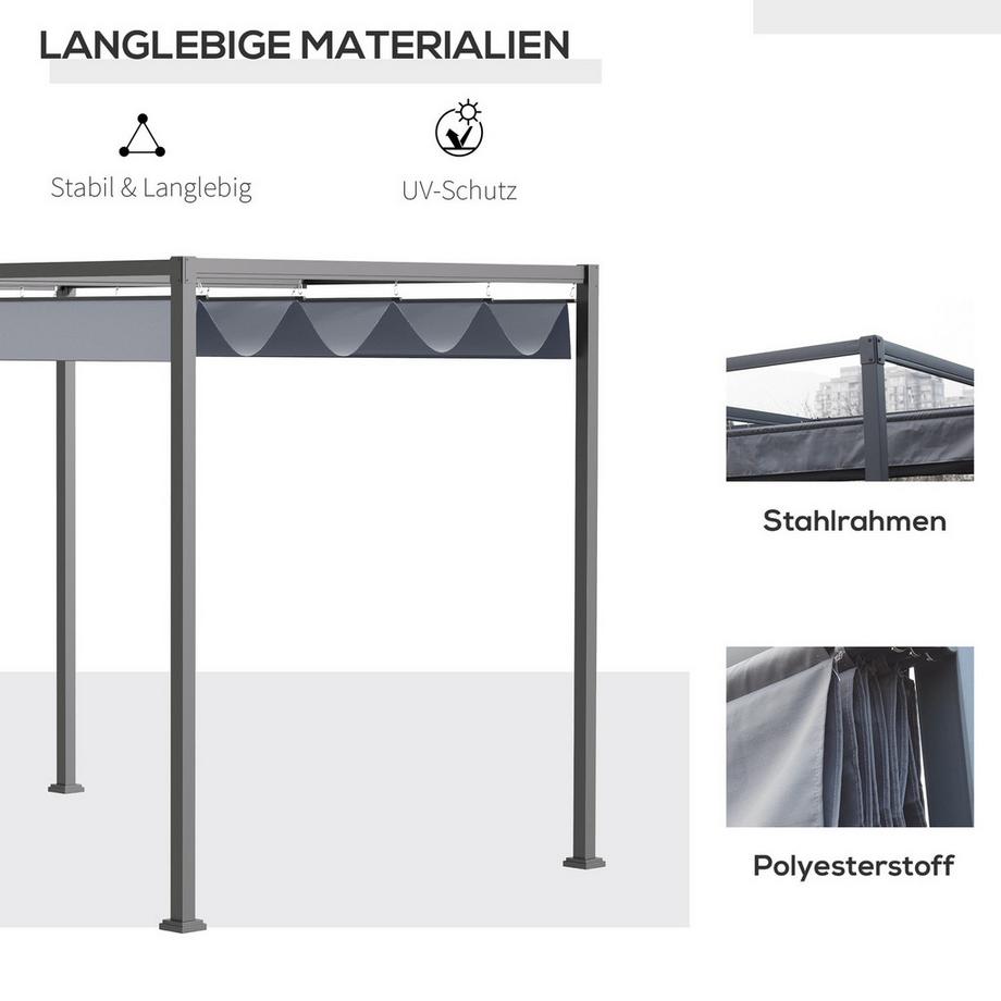 Northio Pergola Pavillon de Jardin 4x3m, Toiture de Patio en Acier, Pavillon de Jardin avec Toit Ajustable, Autoportant, Protection Solaire pour Terrasse et Jardin, Gris Foncé  