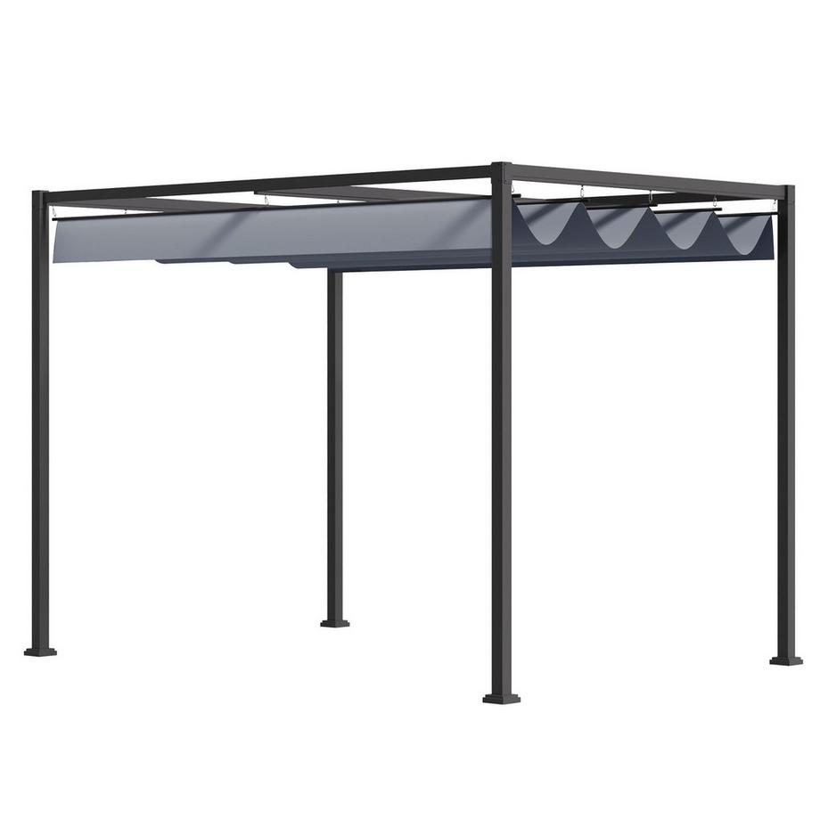 Pergola Pavillon de Jardin 4x3m, Toiture de Patio en Acier, Pavillon de Jardin avec Toit Ajustable, Autoportant, Protection Solaire pour Terrasse et Jardin, Gris Foncé