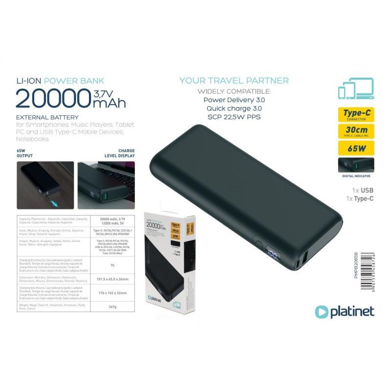 Platinet  Batterie 20000mAh Quick Charge 