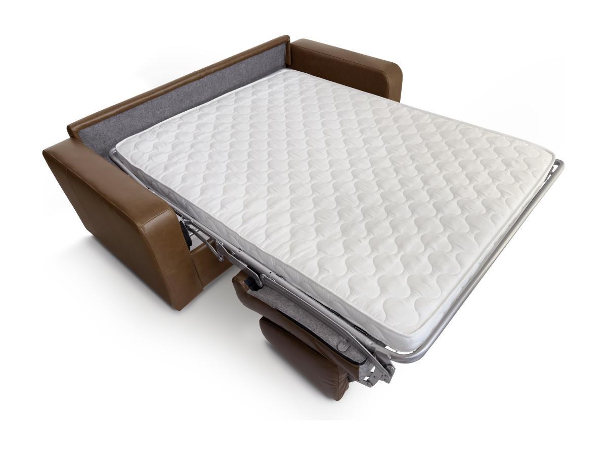 Vente-unique Canapé 3 places convertible express en cuir de buffle vintage caramel matelas 18 cm BEVIS  