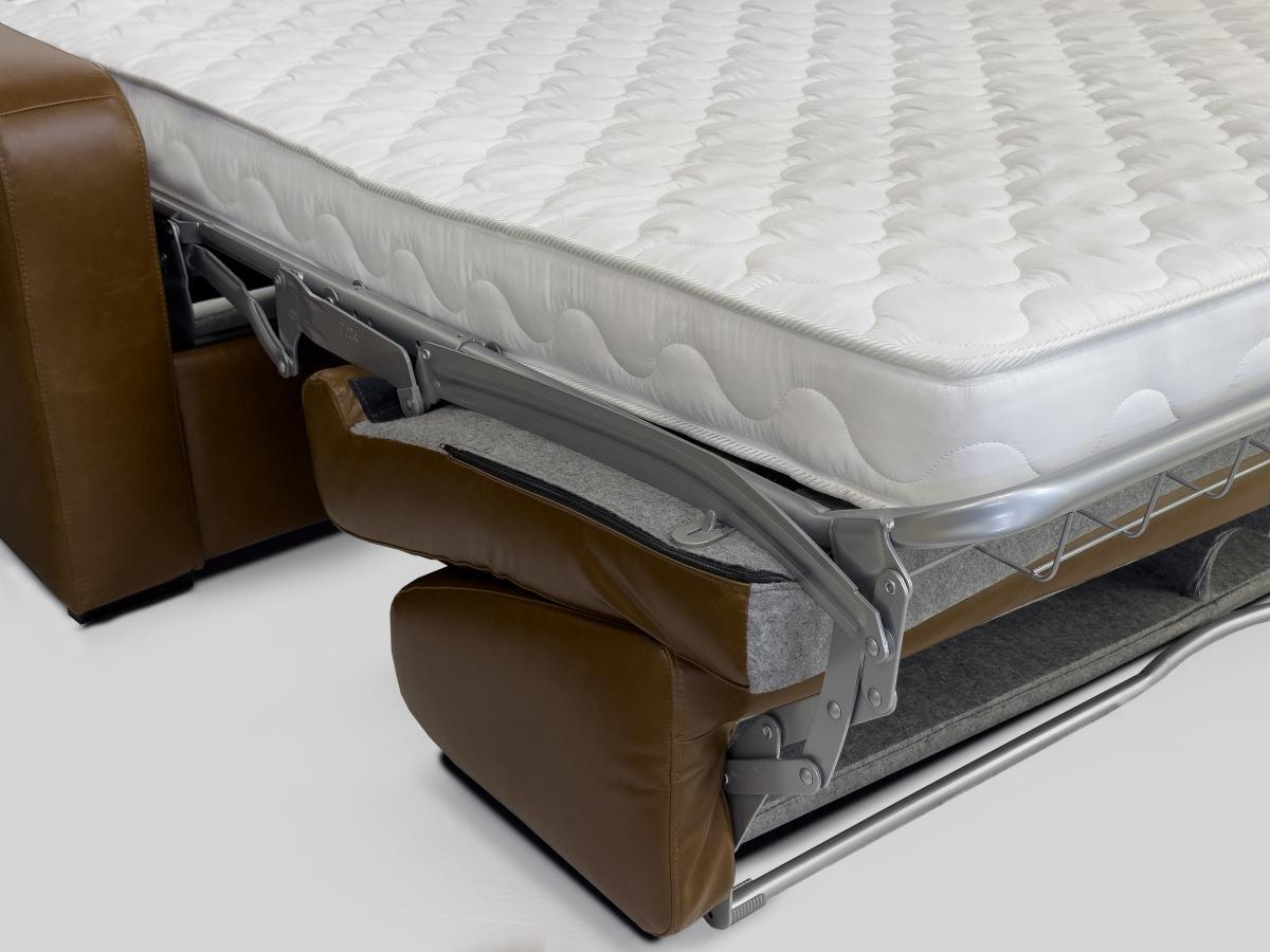 Vente-unique Canapé 3 places convertible express en cuir de buffle vintage caramel matelas 18 cm BEVIS  