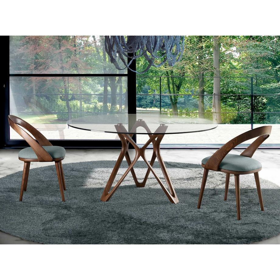 ANGEL CERDA Esstisch runde gehärtetes Glas aus walnussfarbenes Holz  