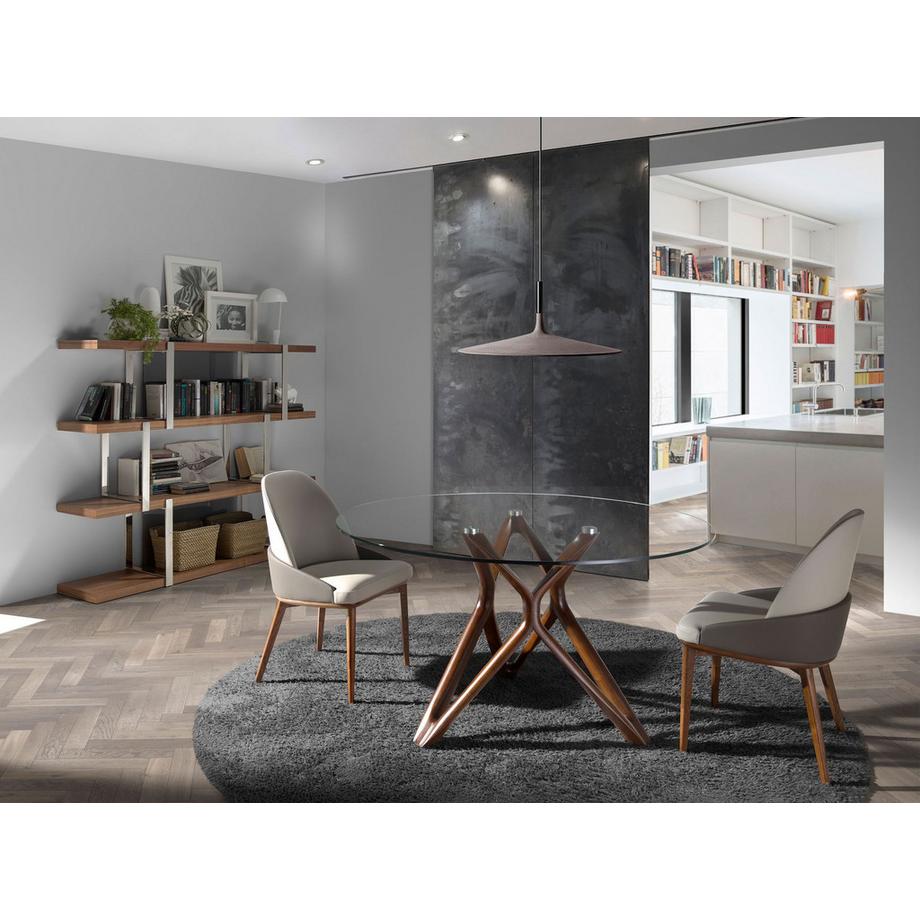 ANGEL CERDA Esstisch runde gehärtetes Glas aus walnussfarbenes Holz  