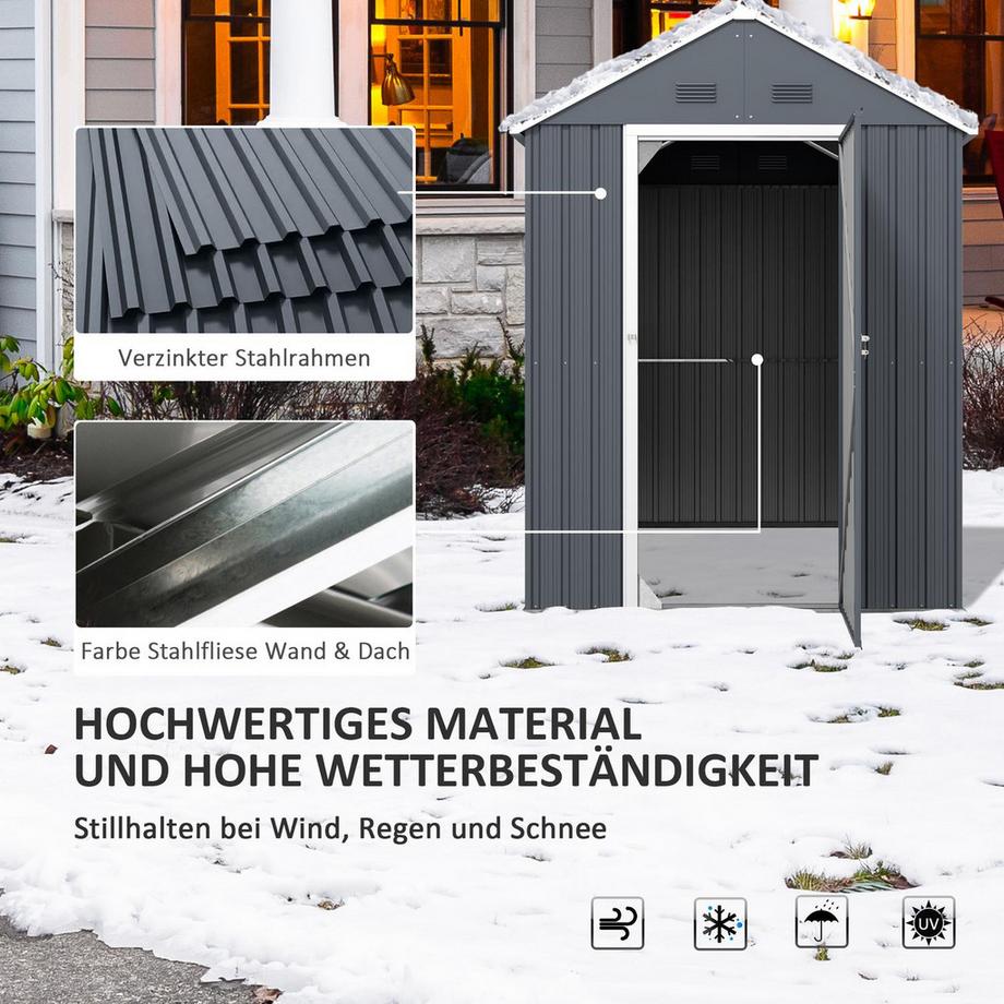 Northio Capanno Per Attrezzi In Acciaio, Capanno Per Attrezzi Da 4㎡ Con Armadio Da Giardino Con Finestra Con Serratura, Capanno Da Giardino 259 X 172 X 222 Cm Per Balcone, Terrazza, Grigio Scuro  