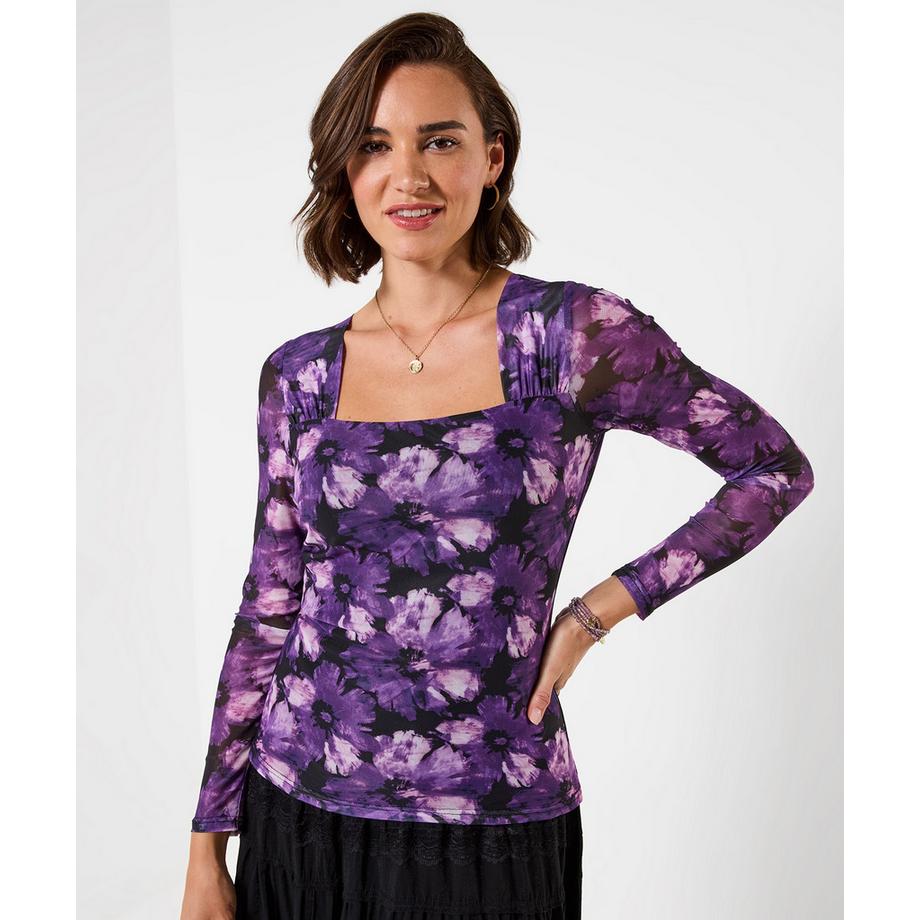 Joe Browns Jenna bedrucktes Mesh-Henley mit eckigem Ausschnitt  