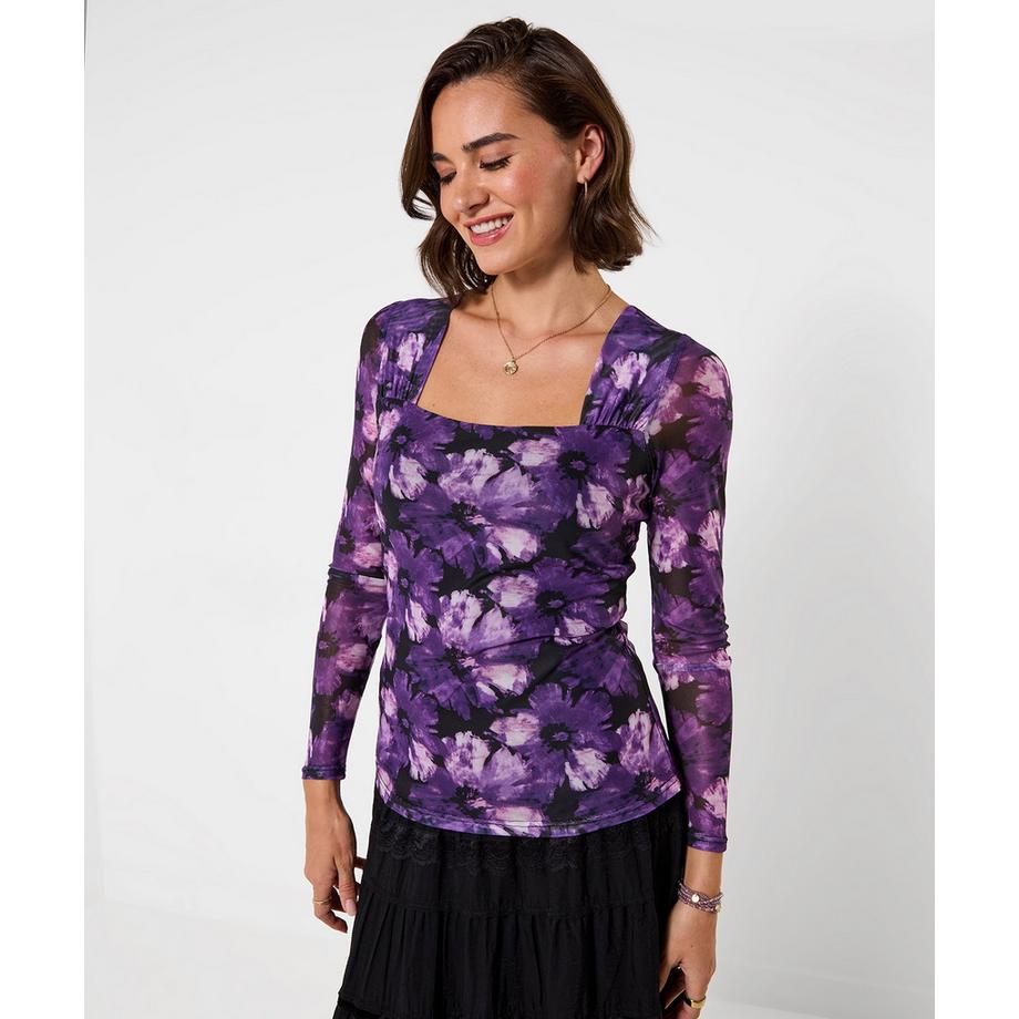 Joe Browns Jenna bedrucktes Mesh-Henley mit eckigem Ausschnitt  