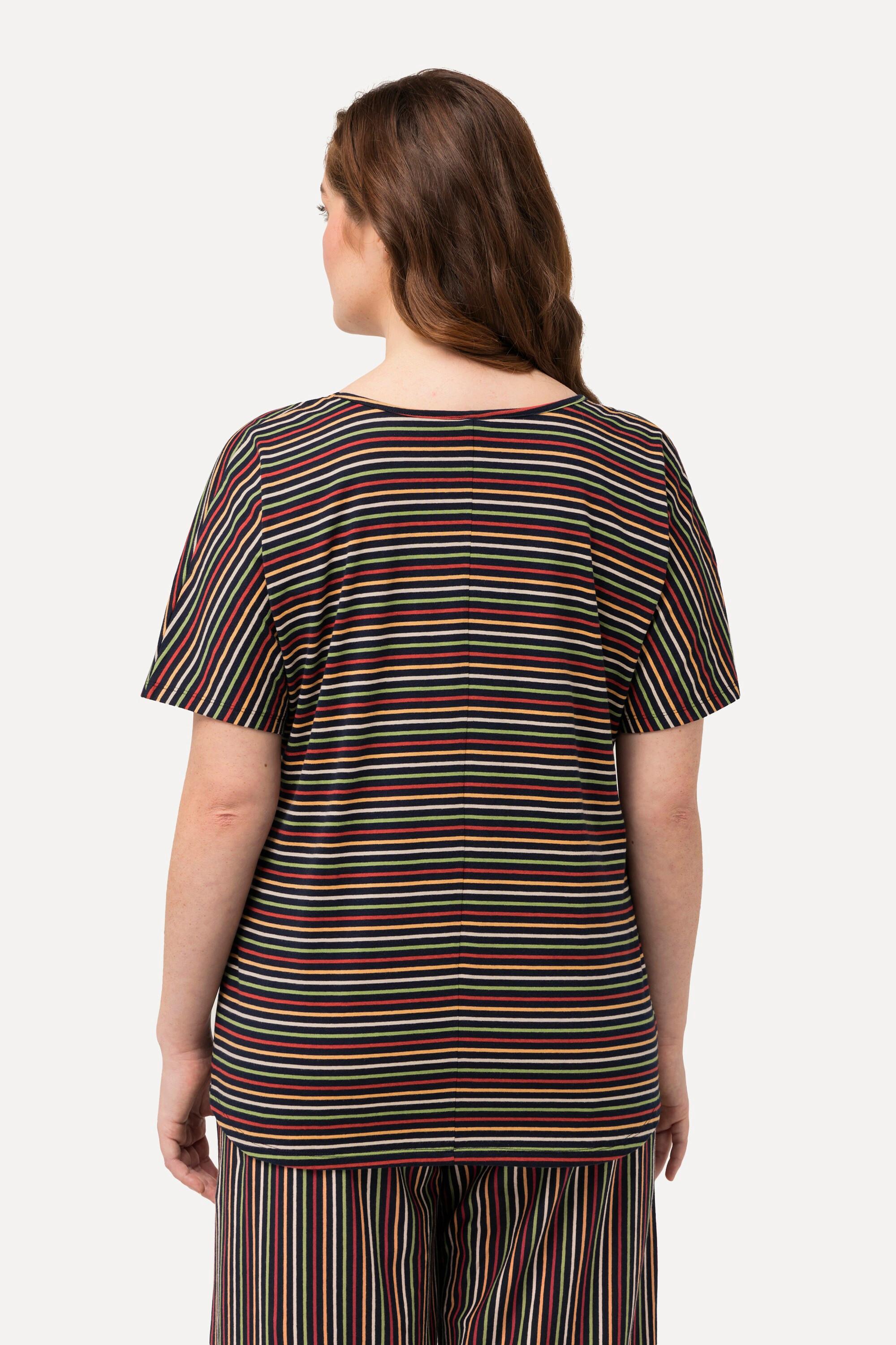 Ulla Popken Maglia pigiama a righe scollo a V mezze maniche  