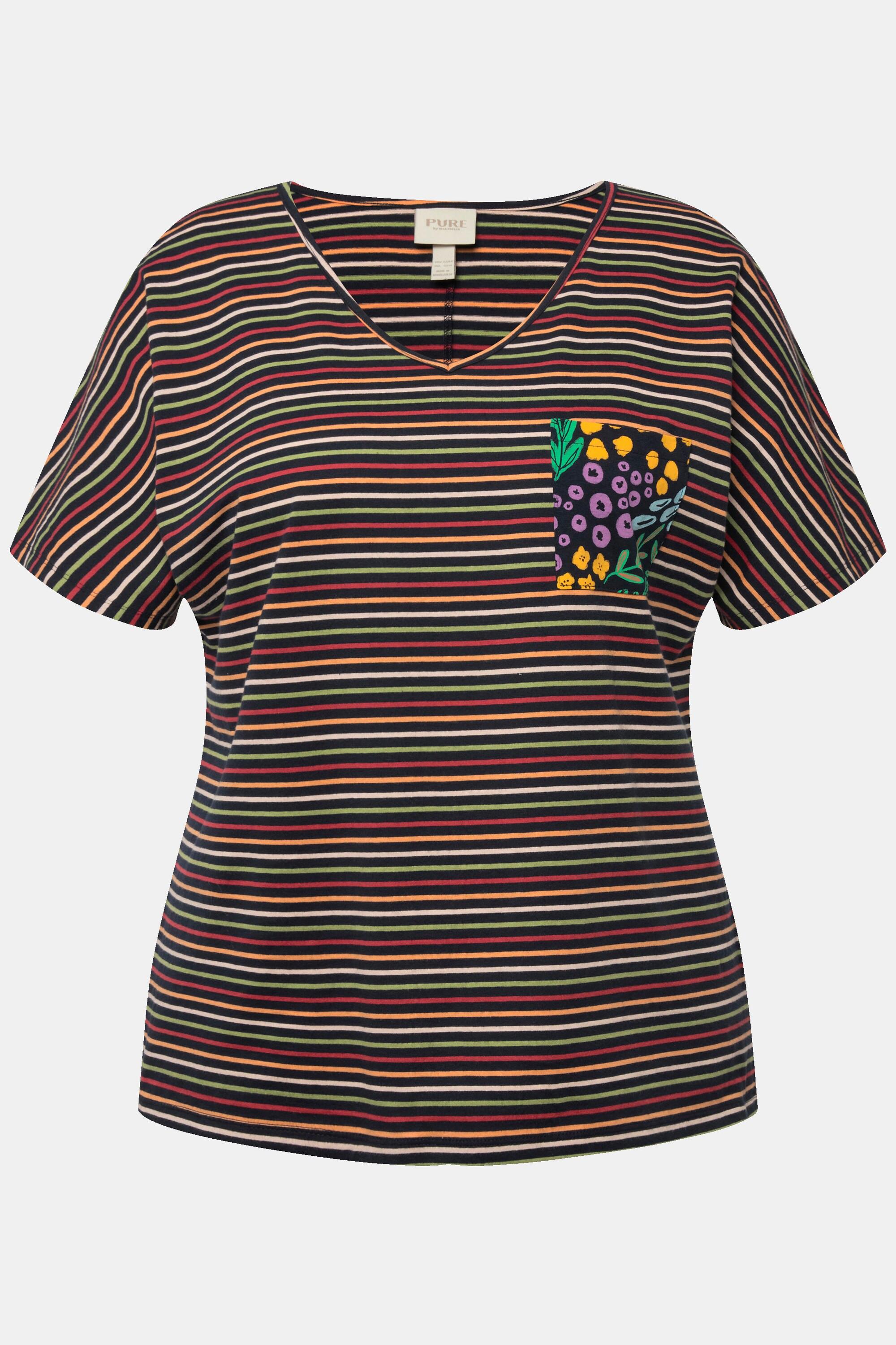 Ulla Popken Maglia pigiama a righe scollo a V mezze maniche  