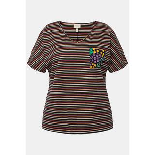 Ulla Popken Maglia pigiama a righe scollo a V mezze maniche  