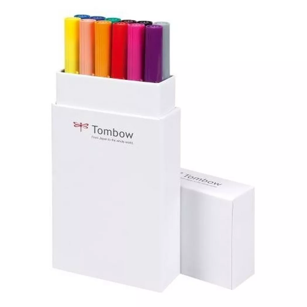 Tombow ABT Dual Brush Pen 2 Tips Primary Assorted Colours Pack 12 -
